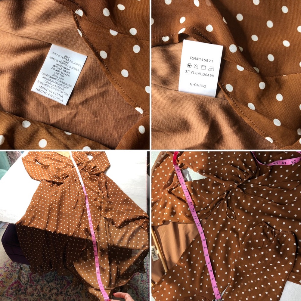 Listicle Brown Polka Dot Ruffle Belted Dress - Picture 3 of 8